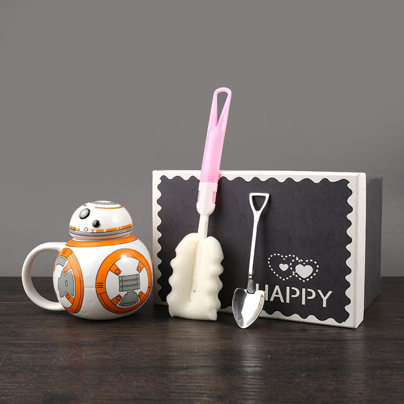Tendencia creativa transfronteriza taza de gran capacidad con cubierta con cuchara taza de cerámica Star Wars taza de agua