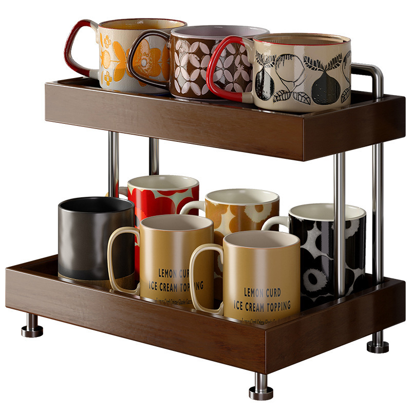 Taza de madera sólida, taza de estilo medieval, estante de almacenamiento, taza de té, estante de mesa, estante de mesa, estante de taza de café, mesa de comedor