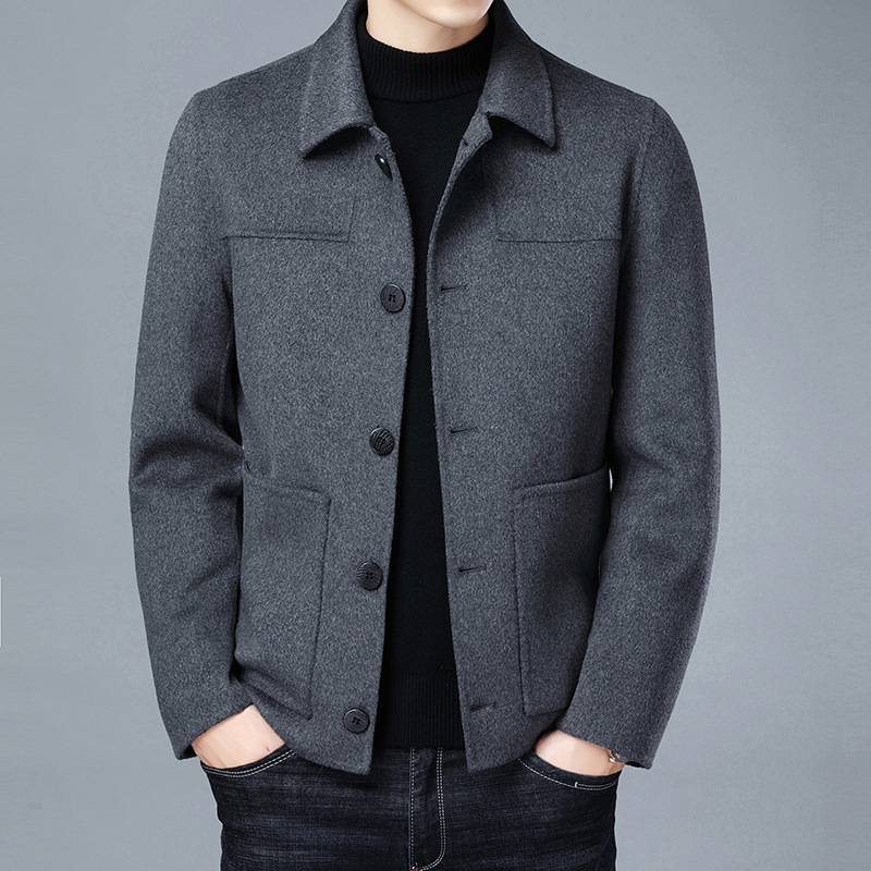 Men's Double-Sided Wool Jacket for Autumn and Winter, Casual Versatile Men's Coat with a Turn-Down Collar