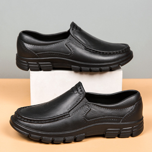 Work Shoes for Men, Large Size, Leather Chef Shoes, Backstage Waterproof, Oil-Proof, Kitchen Anti-Slip Special Use, Restaurant, Hotel, Office Work