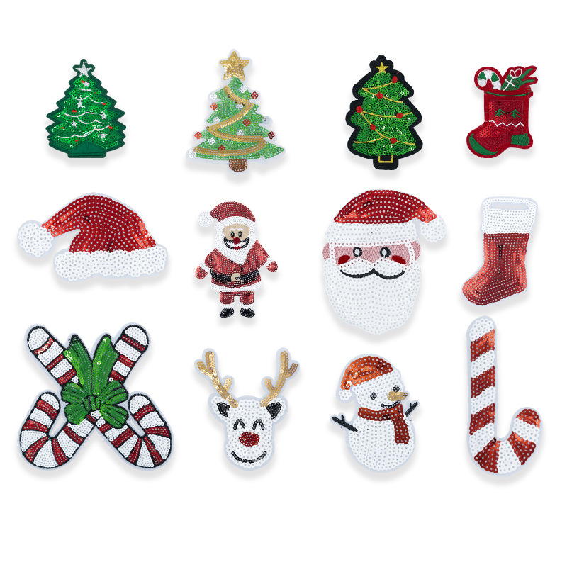 スポットクリスマススパンコール刺繍布ステッカークリスマスツリーパッチステッカーフェスティバル衣類アクセサリー商標ロゴステッカー刺繍|undefined