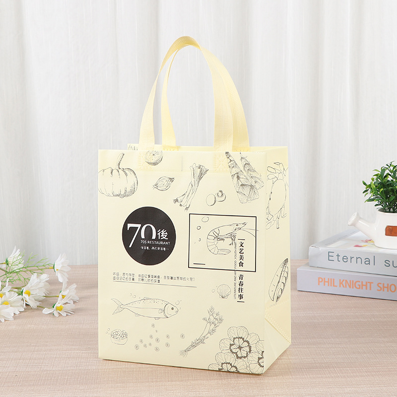 Bolsas de regalo portátiles no tejidas publicidad bolsa de embalaje para llevar bolsas de embalaje UV color impresión de alimentos bolsa de compras al por mayor