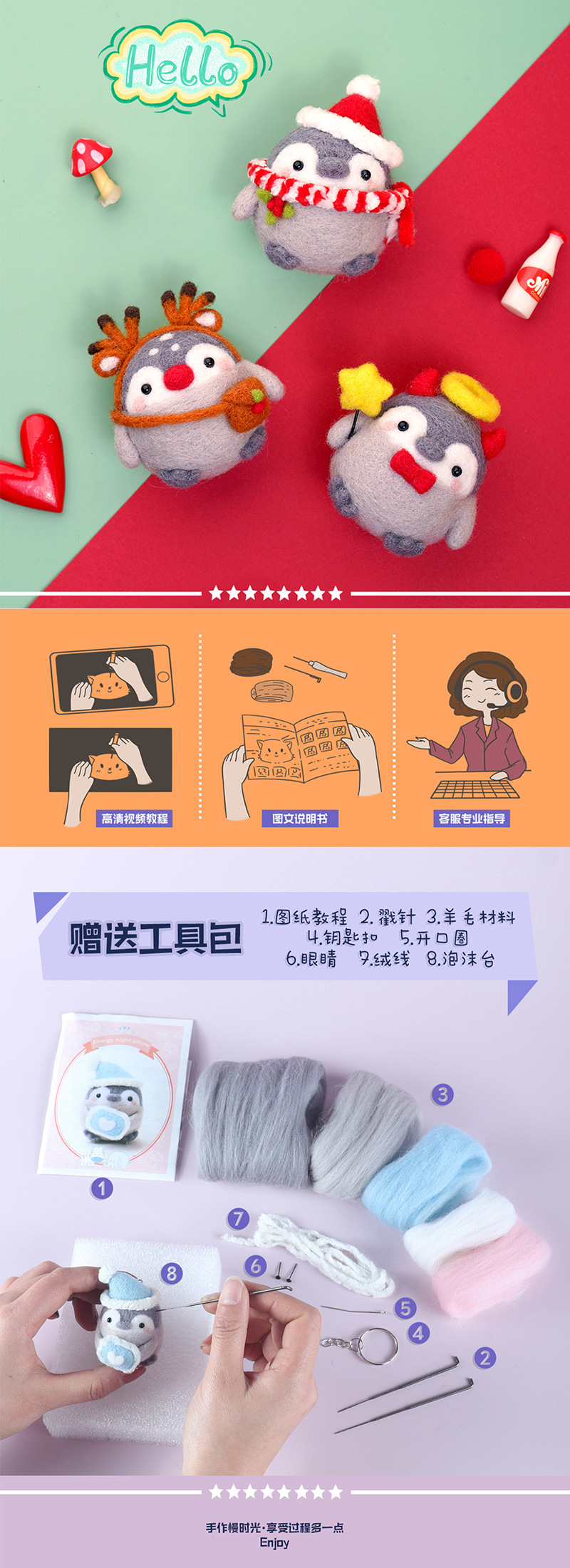 迷你企鹅羊毛毡戳戳乐 手工DIY毛绒公仔自制详情图5