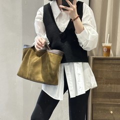 韩版磨砂牛皮包女新款时尚复古真皮托特包高级感慵懒风复古斜挎包