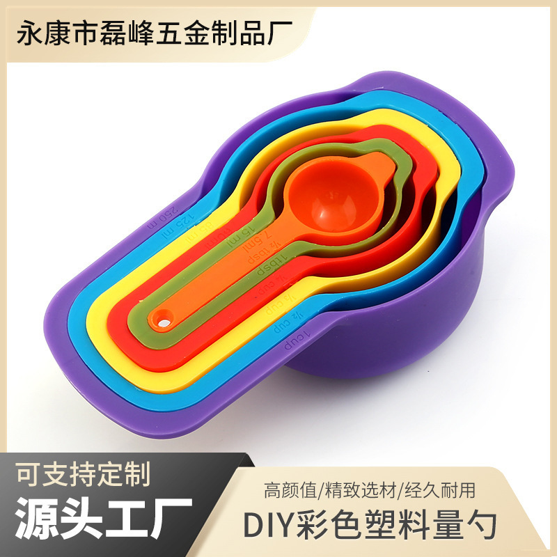 공장 직공급 DIY 컬러 플라스틱 계량 스푼 스케일 6 피스 측정 스푼 베이킹 밀가루 조미료 스푼