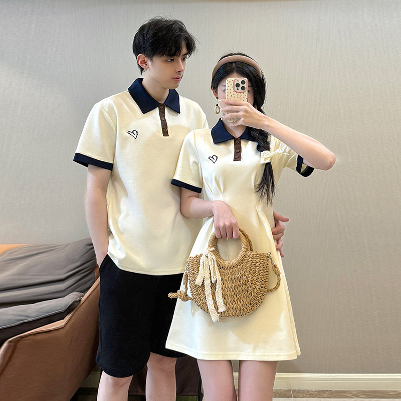 2024 Summer New Products One Dress One Dress New Couple Dress Polo Collar Contrast Color dress Short Sleeve