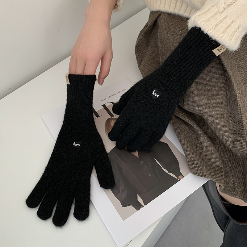 Guantes calientes de invierno para ciclismo engrosado 2025 nuevo amor bordado guantes de pantalla táctil guantes de algodón al por mayor