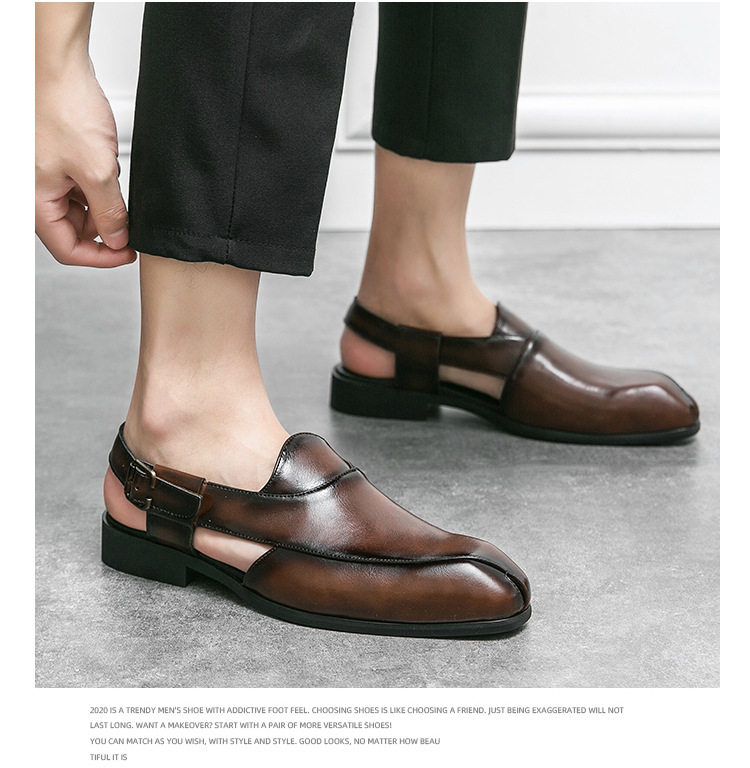 Giày sandal da nam cỡ lớn mũi vuông, quai ngang khóa cài, thoáng khí nhẹ nhàng — 5671 màu nâu, 5671 màu đen chi tiết 13
