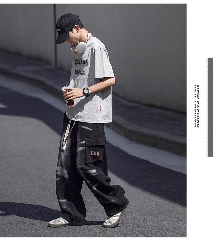 Men's Vintage Light Blue Jeans Retro High Street Hip Hop Design With Pockets Relaxed Straight Leg_mkmklike.com