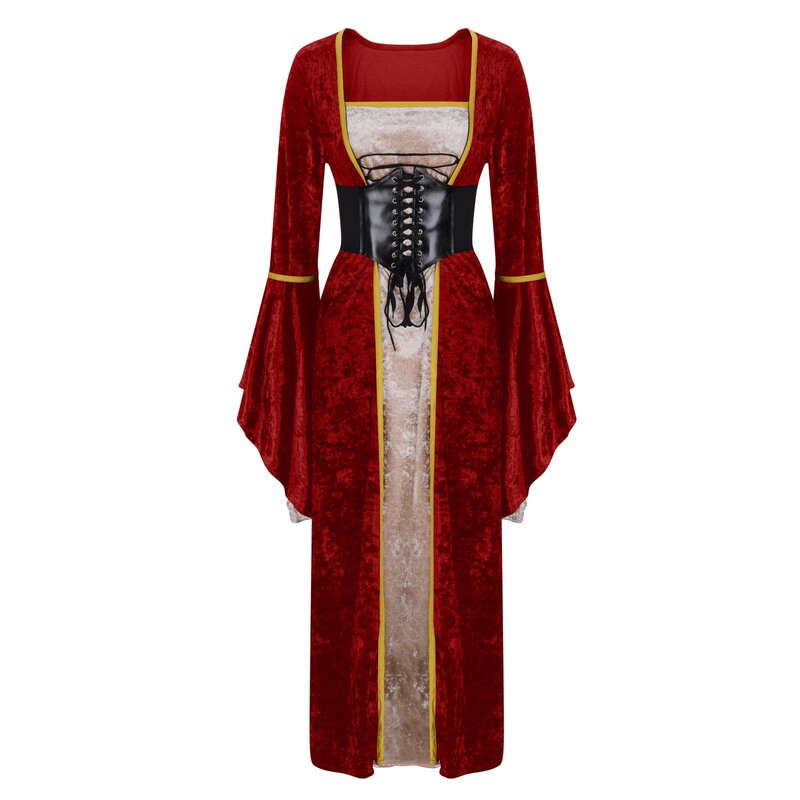 2025Wish Aliexpress Style Gold Velvet Bell Sleeve Retro Medieval European Palace Long Floor-Length Women's Skirt