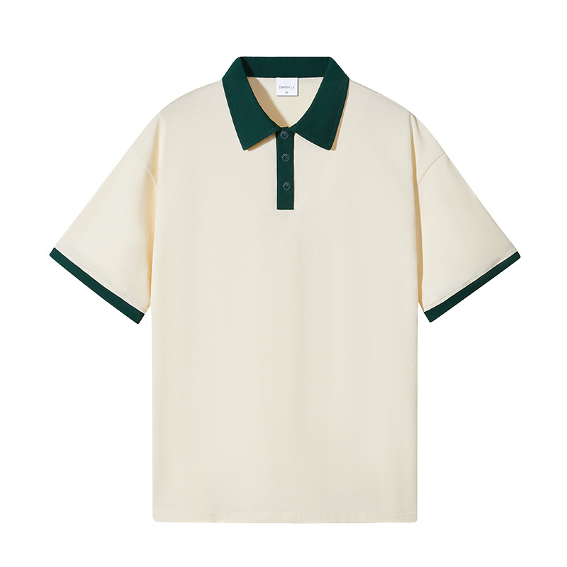 Tallas europeas y americanas, estilo retro americano, mangas raglán, camiseta holgada de algodón puro con cuello, polo de marca de moda, personalizable