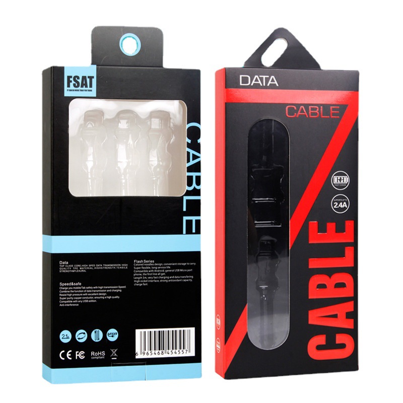 USB数据线包装盒 一拖三数据线包装 2.1A数据线包装盒批发 WX-706