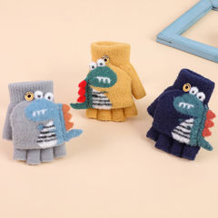 Children's winter warm gloves for boys and girls, princess babies, half-finger flip cover gloves, cute kids, students writing, cartoon style