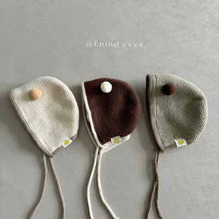 2025 New Korean Style Cute Baby Hat Autumn and Winter Warm and Windproof Knitted Wool Ear Protection Hat for Boys and Girls