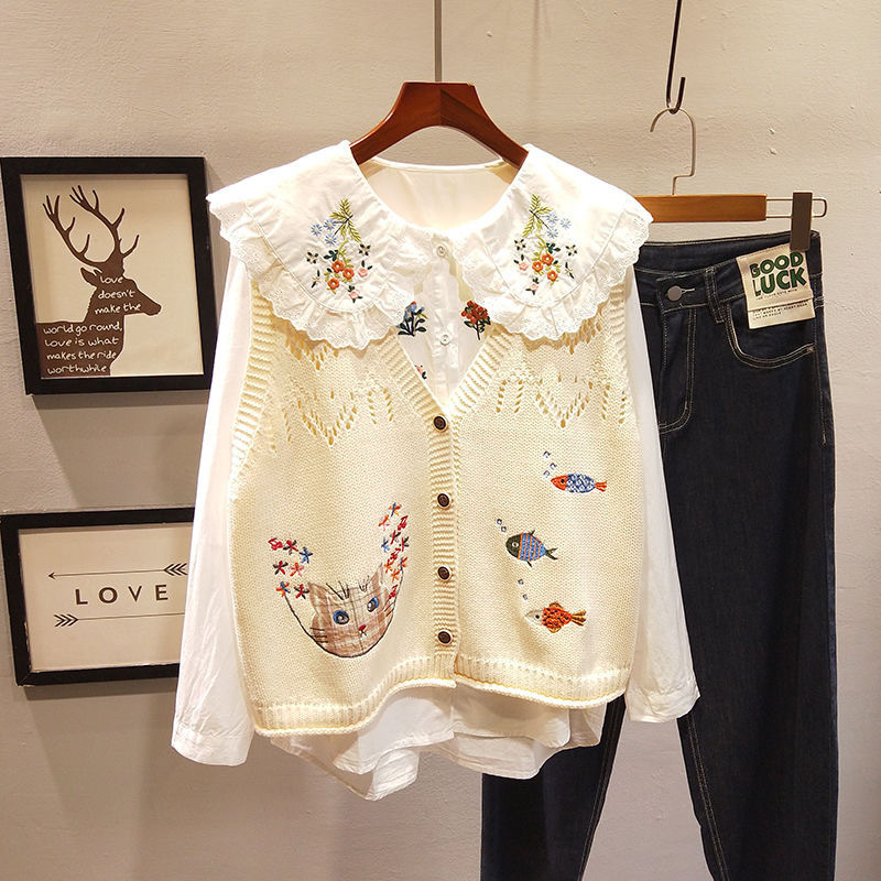 Spring Loose and Versatile Age-reducing Sweater Vest Small Vest Cardigan Sweet and Cute Forest Style Knitted Vest for Women