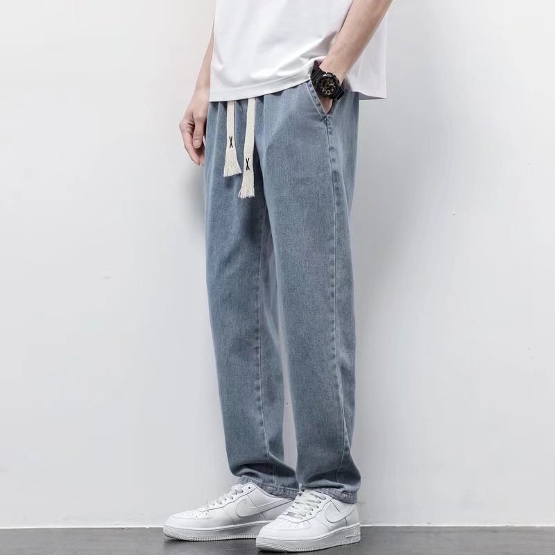 Straight-Leg Jeans 2022 Summer Men's Trendy Brand Loose Versatile Casual Long Pants Floor-Length Wide-Leg Pants Trendy