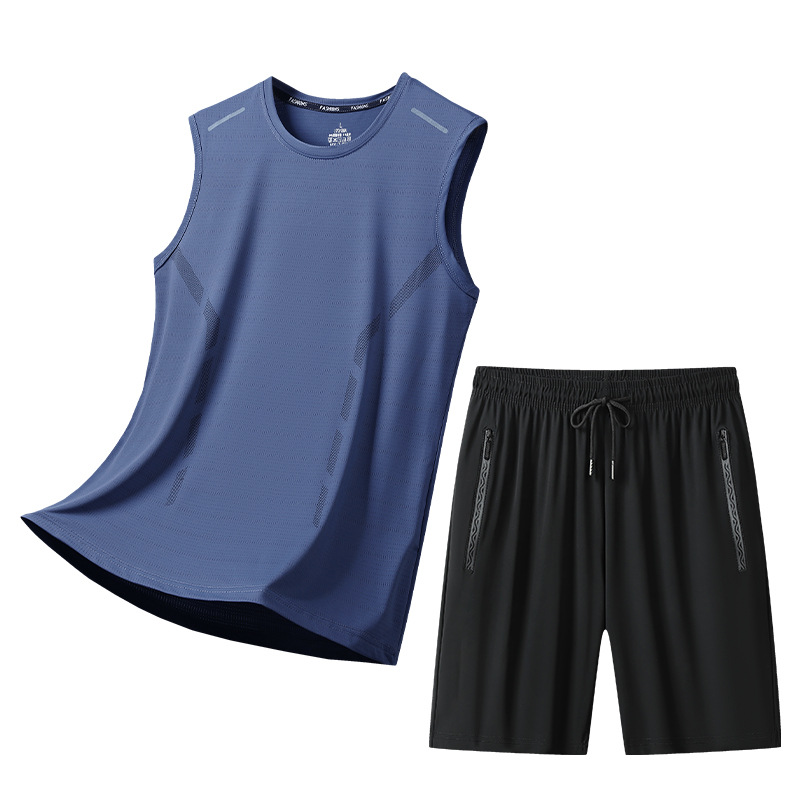 Fábrica directa de verano delgado juego deportivo casual para hombres y mujeres suelta camiseta transpirable un juego de pantalones de cinco puntos para hombres image 5