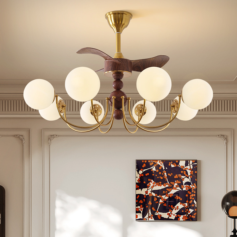 Araña de frijol mágico de estilo antiguo francés, lámpara de ventilador de techo de una pieza, sala retro americana, lámpara de ventilador de sala de estar, lámpara de araña, lámpara de comedor
