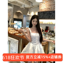 UM 春の白いスカート白サスペンダードレス女性の夏の新しいレースウエスト休暇初恋スカート