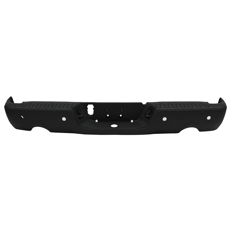 Adecuado para el parachoques trasero de Dodge Ram1500 09-18, modelo Ram negro con orificios para radar y orificios para escape.