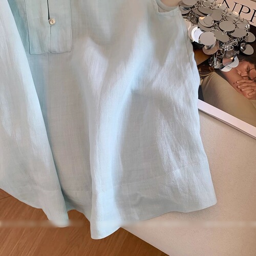 Light Blue Collar Korean Style Sleeveless Blouse Women's 2025 Summer Loose Fitting Slimming Korean Style Simple Style Backless Top