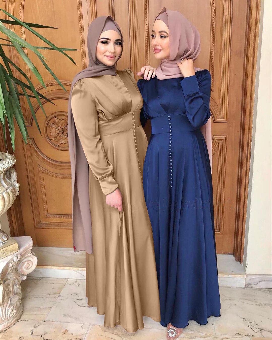 Naiste rõivad Lähis-Ida moslemite naiste kleit suvine elegantne satiinist helmestega kleit moslem_voghion.com