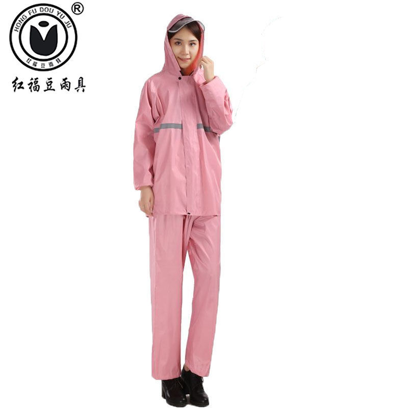 새로운 여성의 안티 폭풍우 더블 레이어 비옷 비 바지 방수 세트 여자 유행 전기 자동차 비 연못