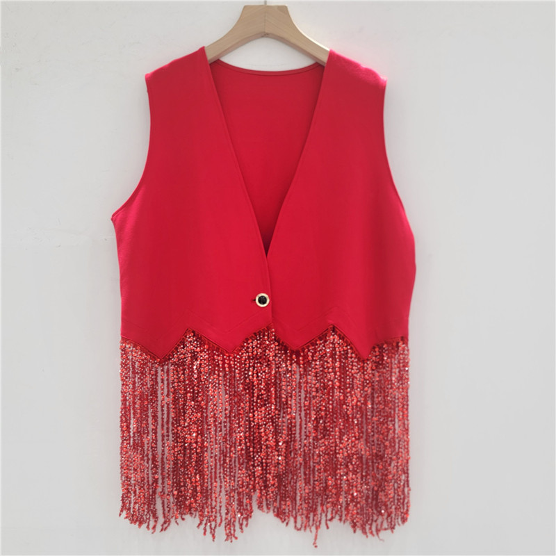 Chaleco de bordilla mujer 2025 otoño nuevo tipo de cuello en V bordilla perforación de un botón suelto chaqueta de hombro casual de moda image 3