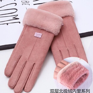 Gloves Women's Winter Velvet Thickened Warm Driving Cute Riding Autumn and Winter Windproof Cold-proof Touchscreen Cotton Gloves