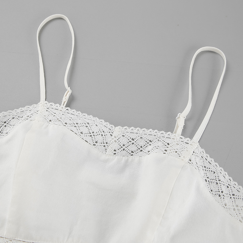 Spring Summer Sexy Design White Cotton Linen Sleeveless Square Collar Short Top Mid Waist Split Skirt Two Piece Sets