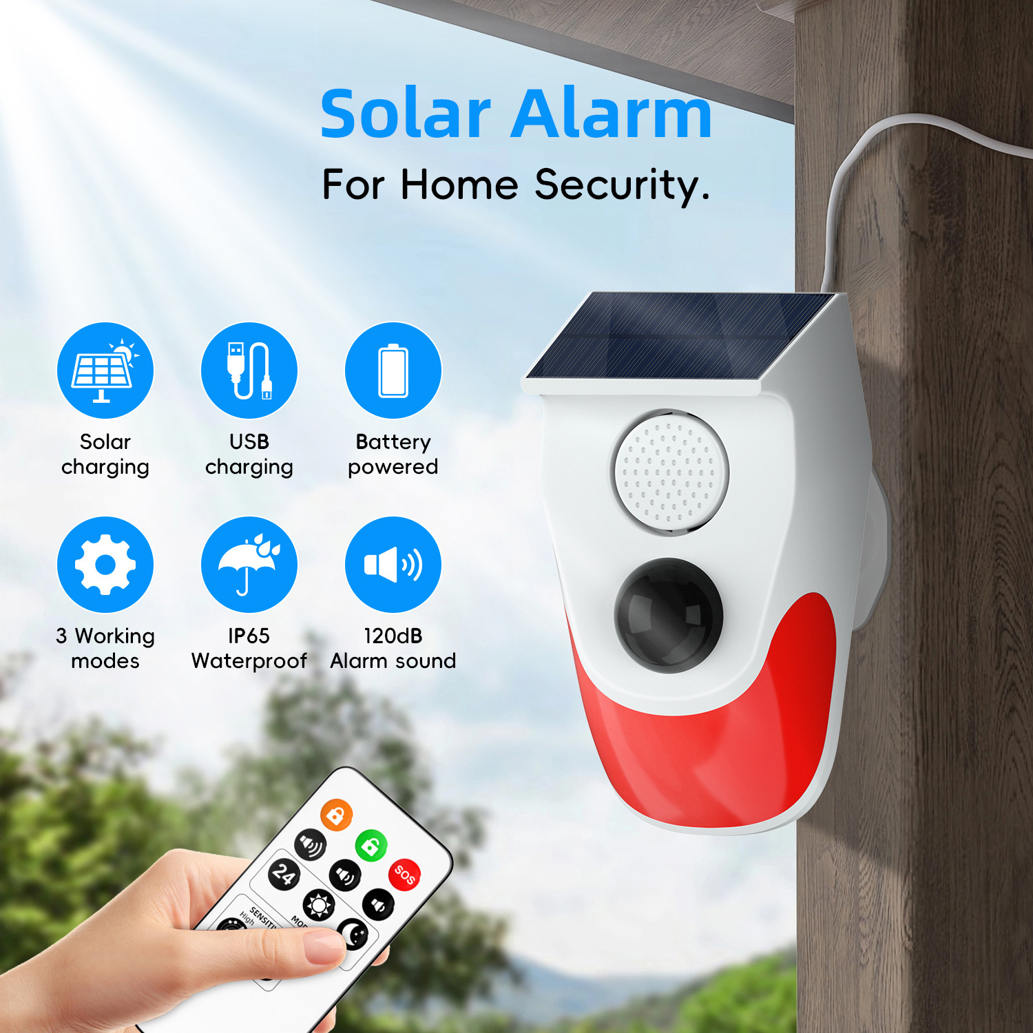 Solar infrared burglar alarm human body infrared detection drive sound and light siren high decibel alarm