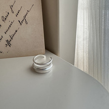 S925纯银哑光双层戒指日系ins风小众设计清冷感几何设计开口指环