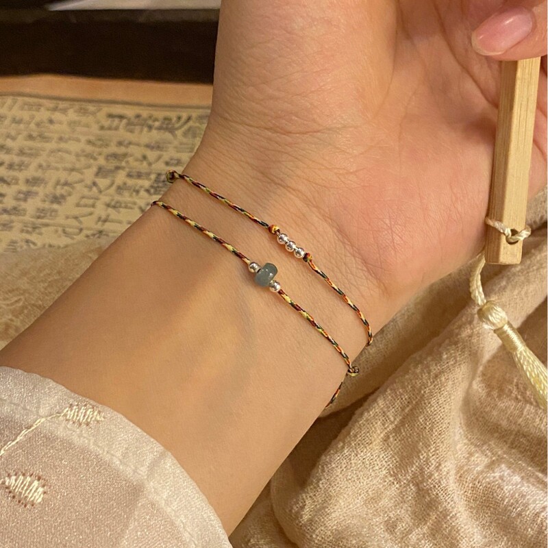 "Simi Jin" Ultra-Thin Multicolored Rope Bracelet, Silver-Plated Dragon Boat Festival Woven Bracelet with Fortune Beads, Gift for Couples and Best Friends