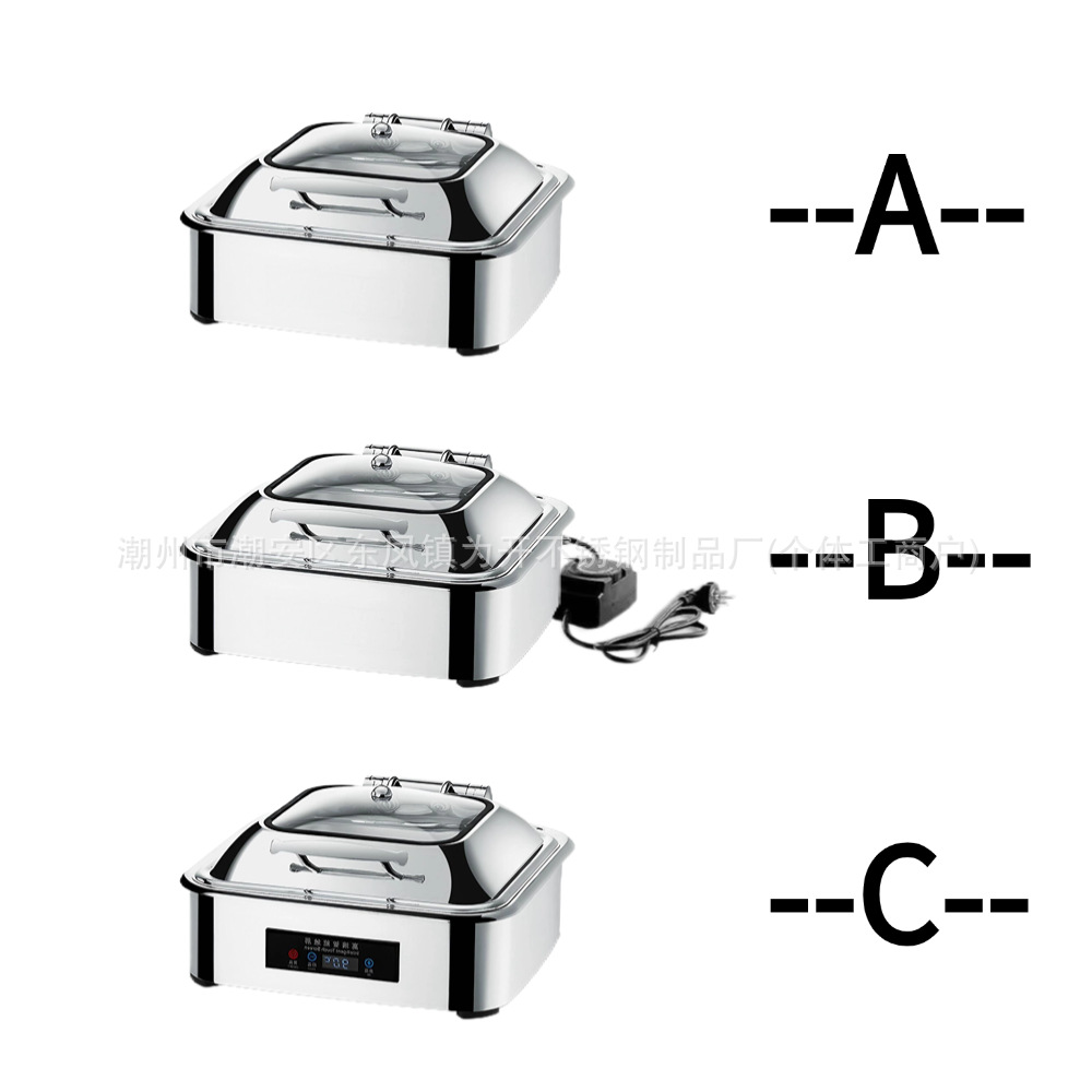 Estufa eléctrica de acero inoxidable para buffet, estufa visual para buffet, olla para calentar desayunos de hotel, vajilla, temperatura constante, control inteligente de temperatura.