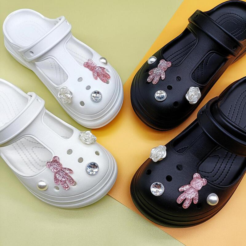 Cross-border platform hole shoes DIY shoes flower shoe buckle pearl pink bear detachable suit all-match sandals Cross-border platform hole shoes DIY shoes flower shoe buckle pearl pink bear detachable suit all-match sandals