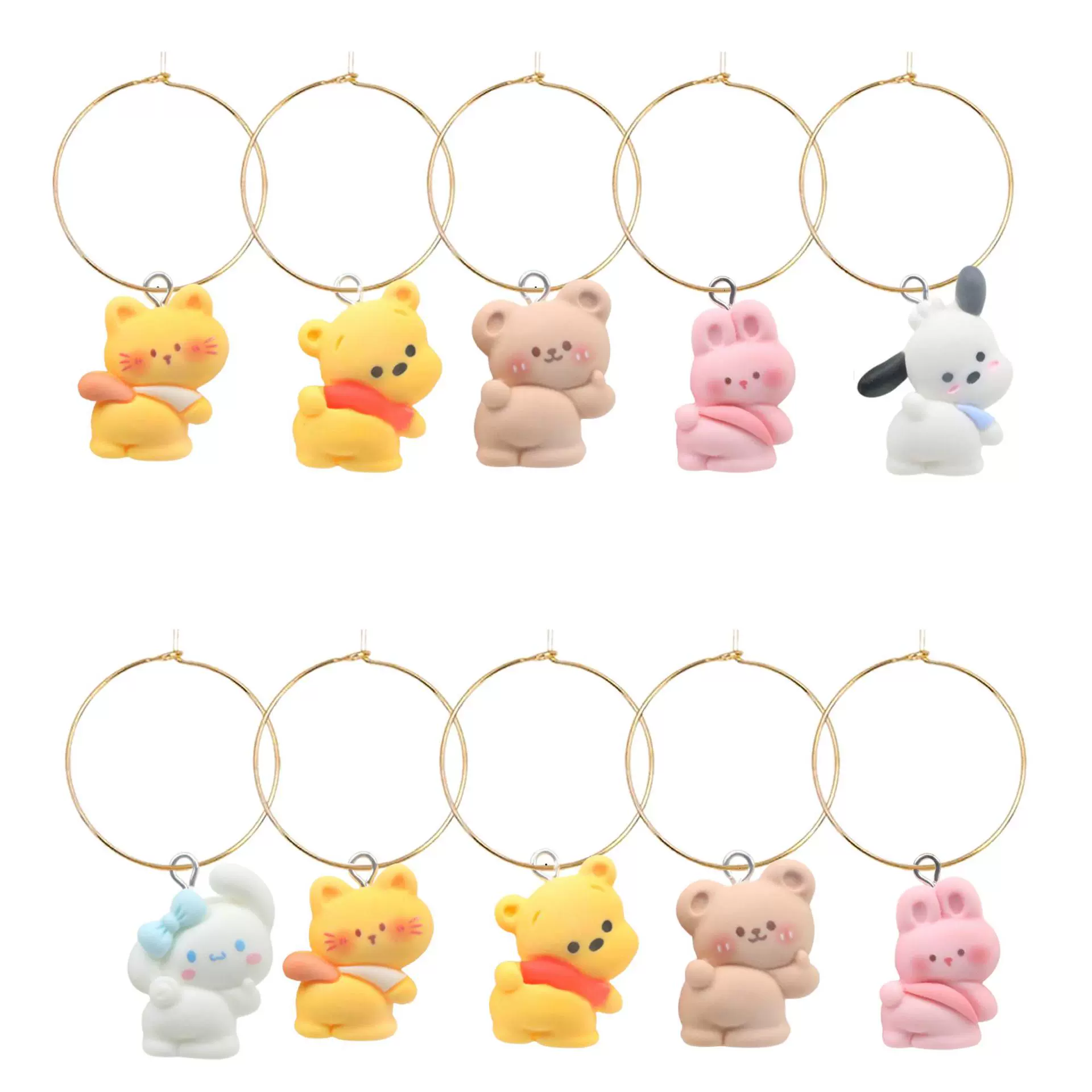 Набор подвесок для бокалов и кружек с милыми мультяшными животными: щенок, котенок, медведь, кролик, для вечеринок и вина, Etsy