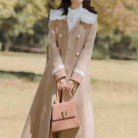 法式加绒加厚娃娃领呢子大衣女秋冬显瘦洋气质风衣中长款毛呢外套