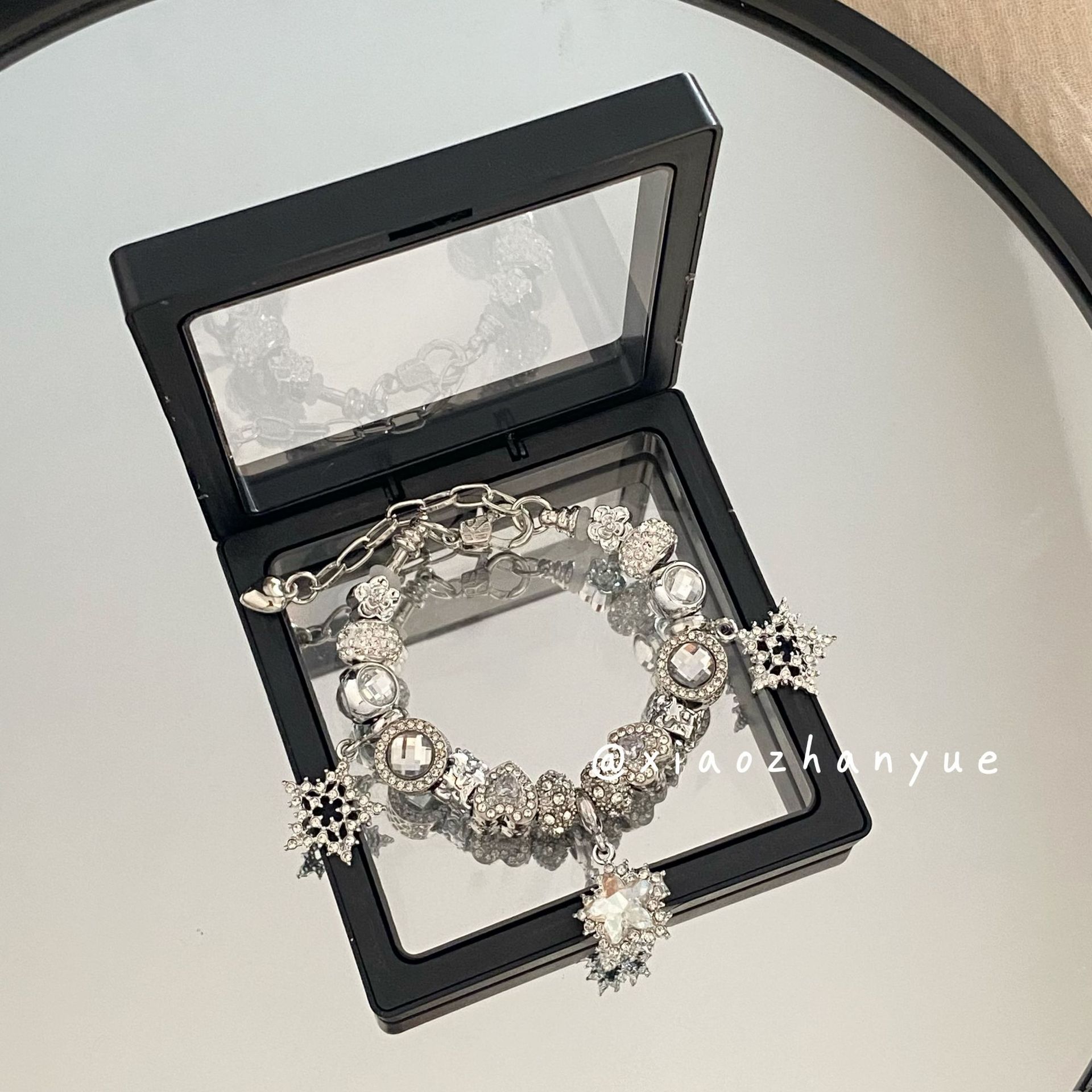 Silver star ice flower slam bracelet (lobster clasp)