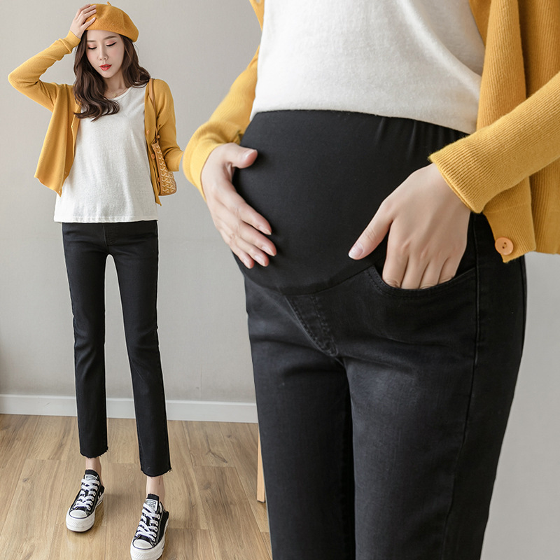 Black Jeans Pregnant Women's High Waist Slimming Tight Feet New Pants for Outer Wear Spring and Autumn