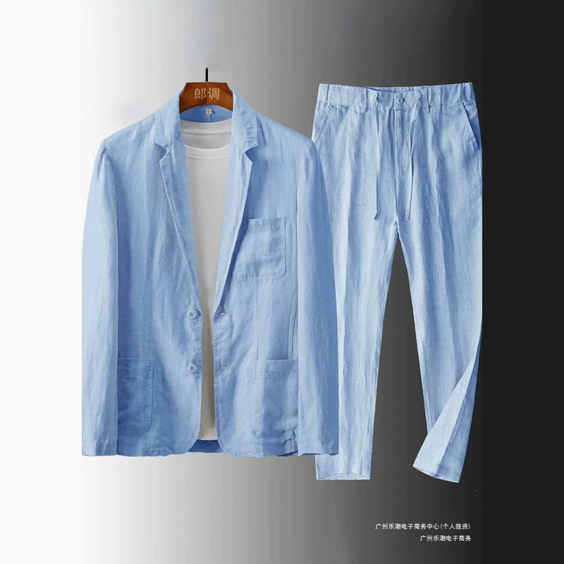 Light Luxury Linen Suit for Men, Spring and Autumn Trendy Korean Style, Stylish Slim-Fit Thin Casual Suit Two-Piece Set Light Luxury Linen Suit for Men, Spring and Autumn Trendy Korean Style, Stylish Slim-Fit Thin Casual Suit Two-Piece Set