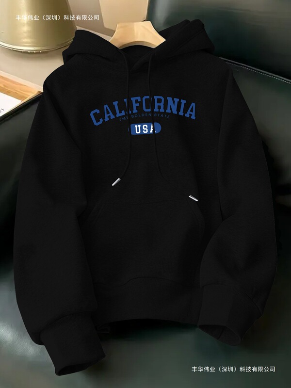 California Usa "Men's Casual Hoodie - Polyester, Letter Print with Pocket, Kangaroo Mouth