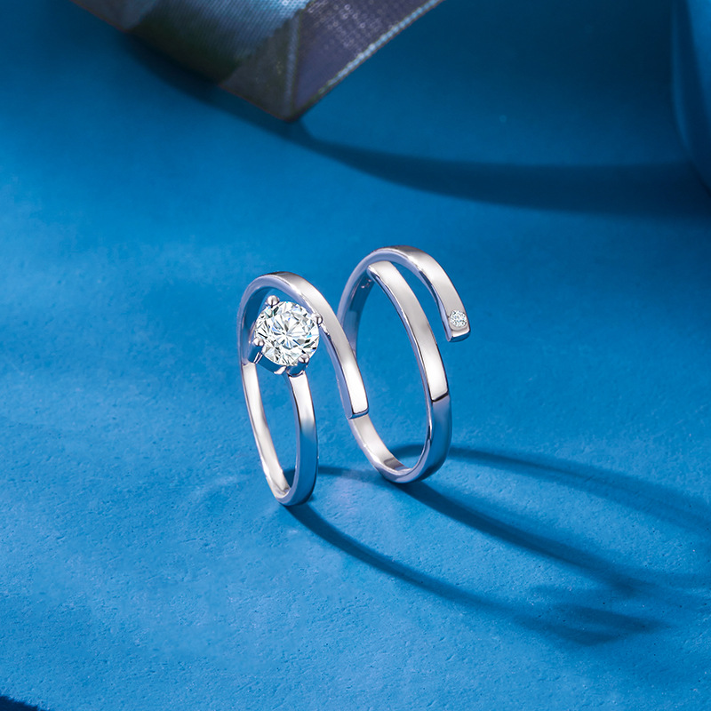 Anillo de pareja de plata esterlina par temperamento simple anillo de hombres y mujeres luz diseño de lujo sentido nicho único diamante pulsera abierta