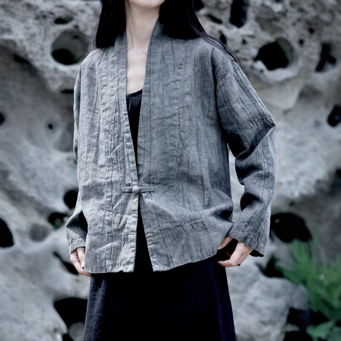 Cotton and Linen Women's Wear Sand Wash Tie-Dye Ramie Old Vintage One Button Suit Jacket 2 Colors