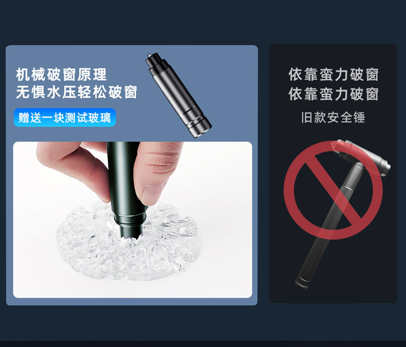 Car drowning escape tool explosion-proof car safety hammer tungsten steel head tempered glass broken window device fire fighting
