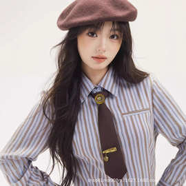 长袖衬衫女秋季 2025 新款内搭洋气减龄气质上衣法式条纹衬衣配领
