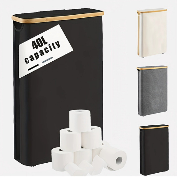 Cesta transfronteriza de artículos diversos y ropa sucia con tapa, cesta de almacenamiento de tela Oxford de bambú reciclada plegable, hogar con bolsa interior, caja de botella