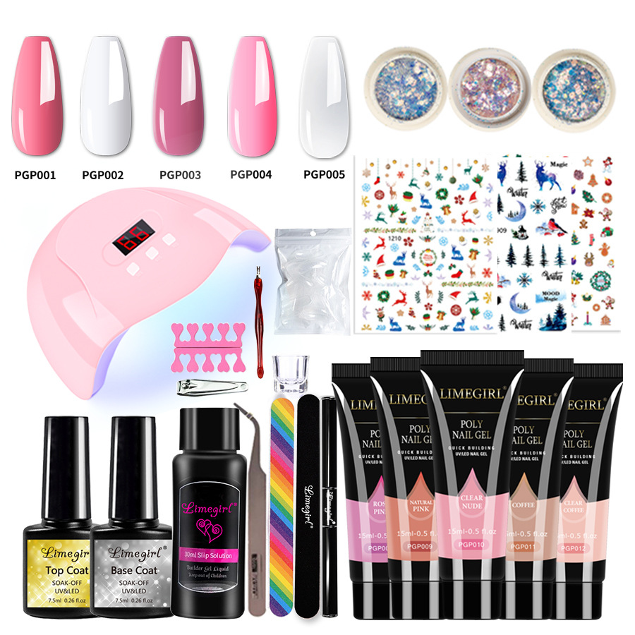 Navidad serie uñas extensión de cristal pegamento traje uñas pegatinas joyería herramientas conjunto completo 54W lámpara de fototerapia