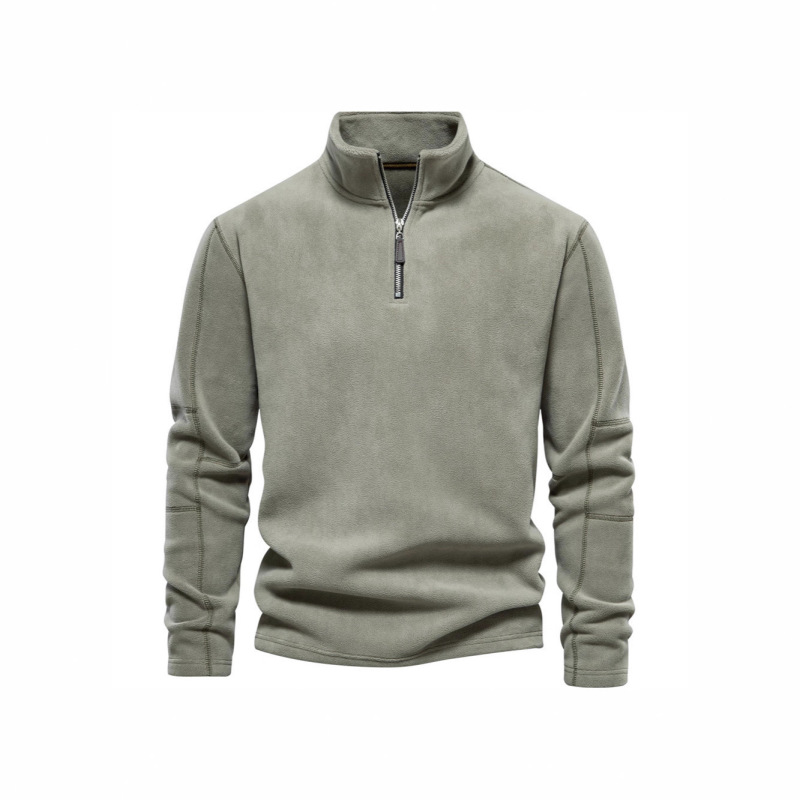Men's Autumn and Winter New Stand Collar Half-Zip Long-Sleeve Polo Shirt Cross-Border Trendy Versatile Men's Fleece Top
