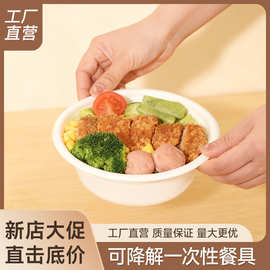 一次性沙拉碗环保可降解纸浆打包碗盘外卖便当500ml圆碗点心