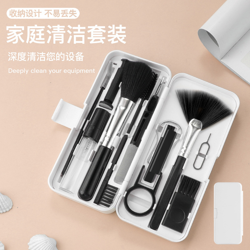 Nuevo Q6-Q10 transfronterizo multi-función de limpieza de auriculares pluma traje tableta teclado cepillo con spray limpiador